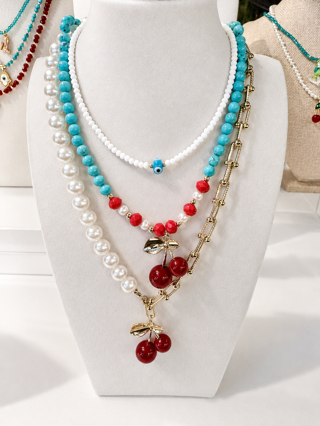 Cherry Turquoise Beaded Necklace