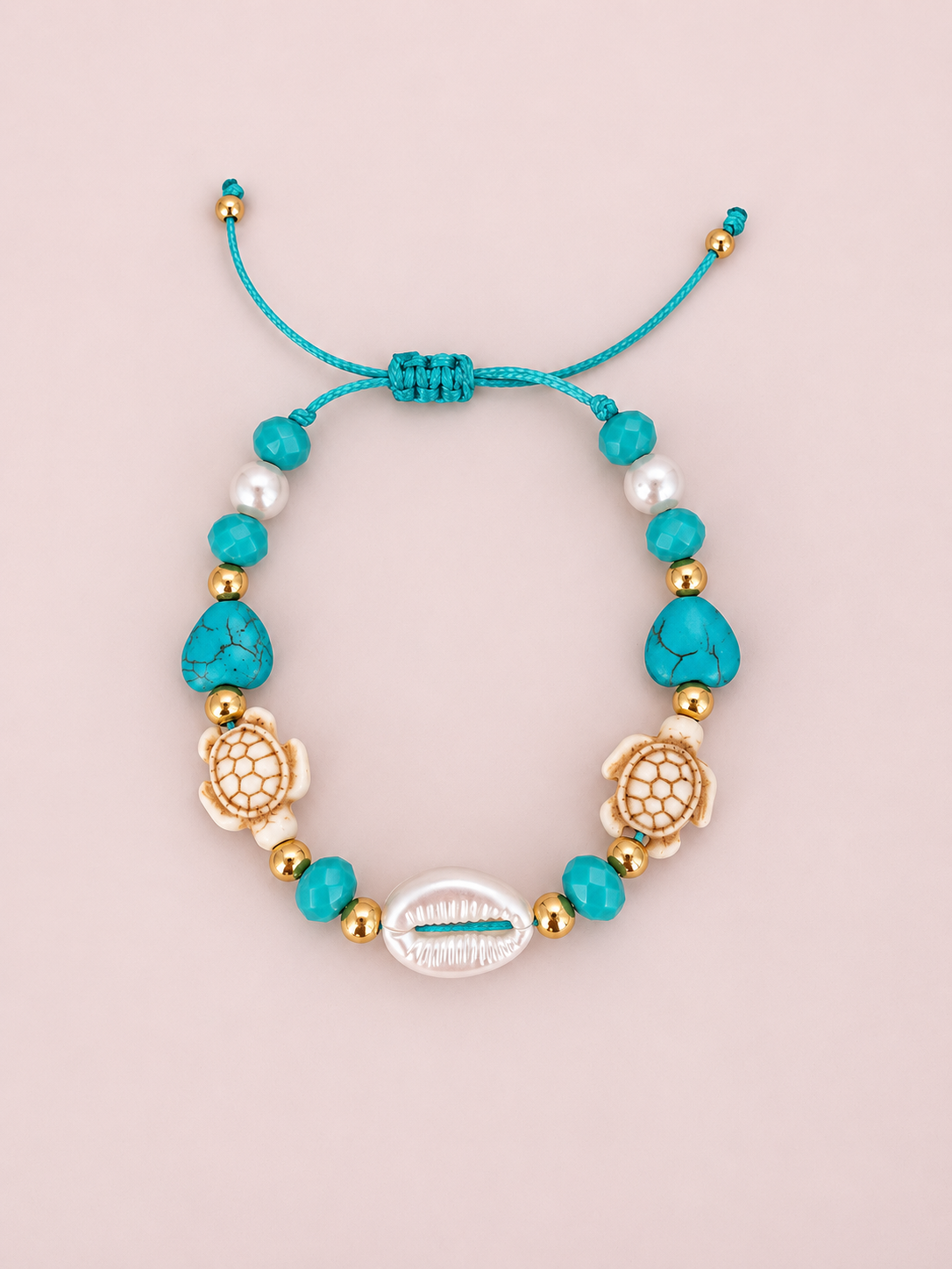 Turquoise Turtle & Cowrie Shell Bracelet