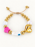 Pink Star, Evil Eye & Gold Heart Bracelet