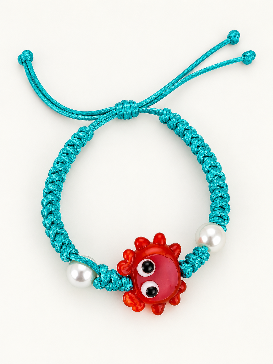 Turquoise Macramé Crab & Pearl Bracelet