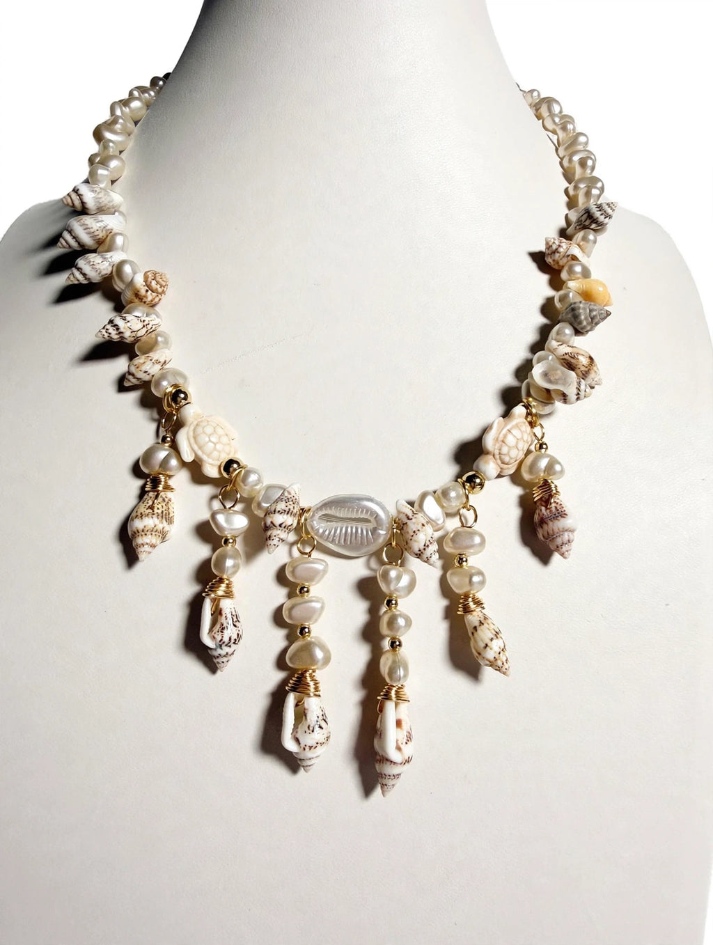 Mermaid Cascade Necklace - Real Shells, Pearls & Sea Turtles