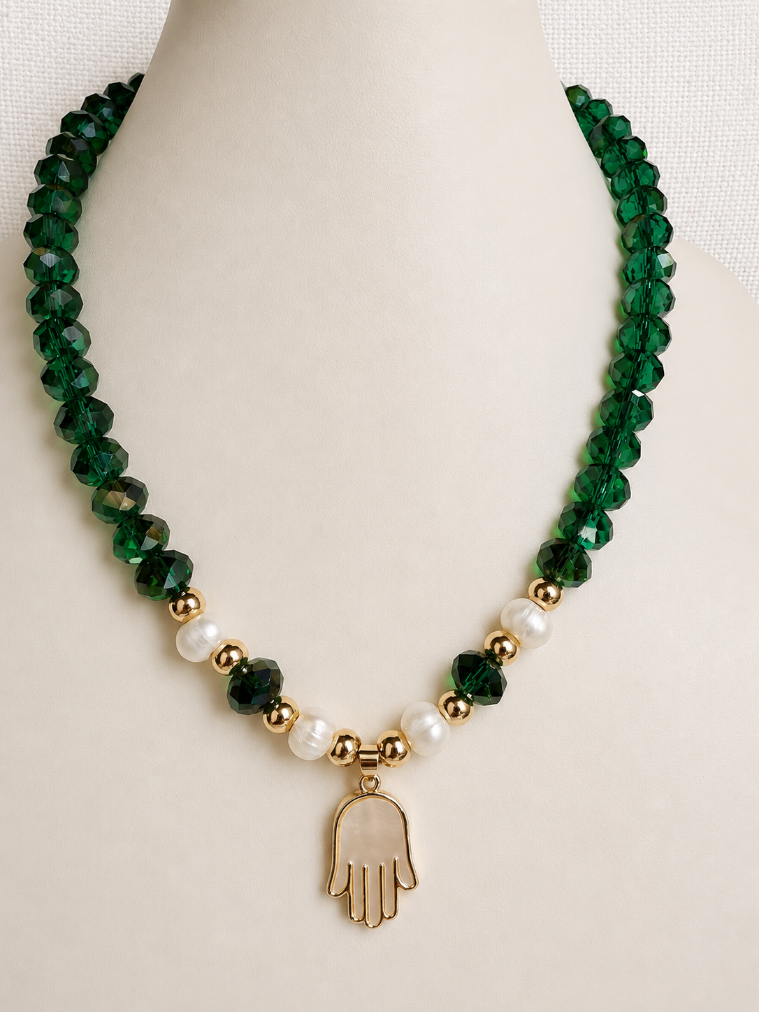Emerald Hamsa Necklace