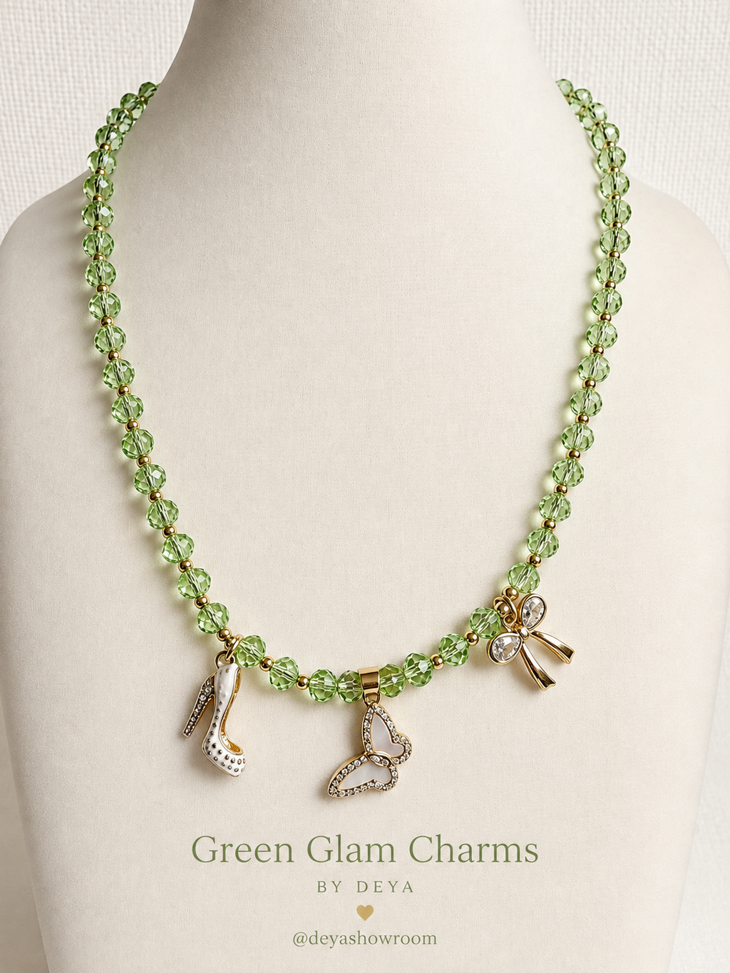 Green Glam Charm Necklace