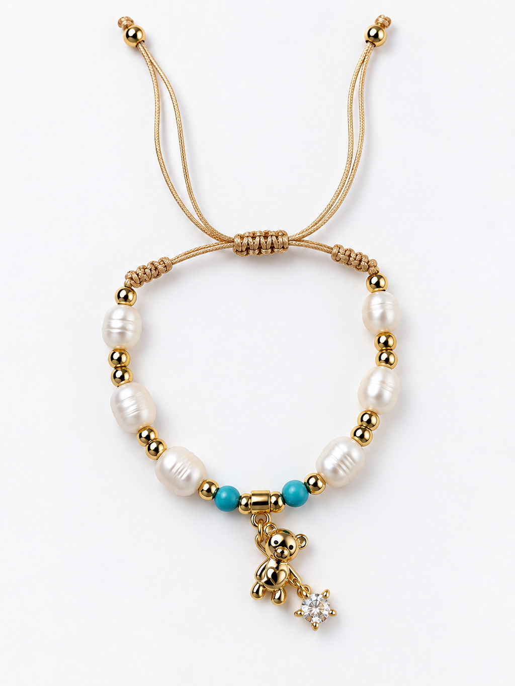 Handcrafted Pearl & Gold Adjustable Bracelet
