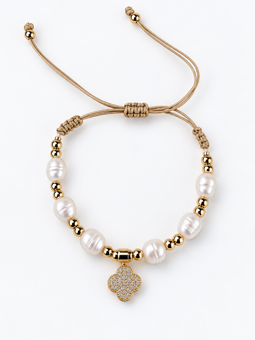 Handcrafted Pearl & Gold Adjustable Bracelet