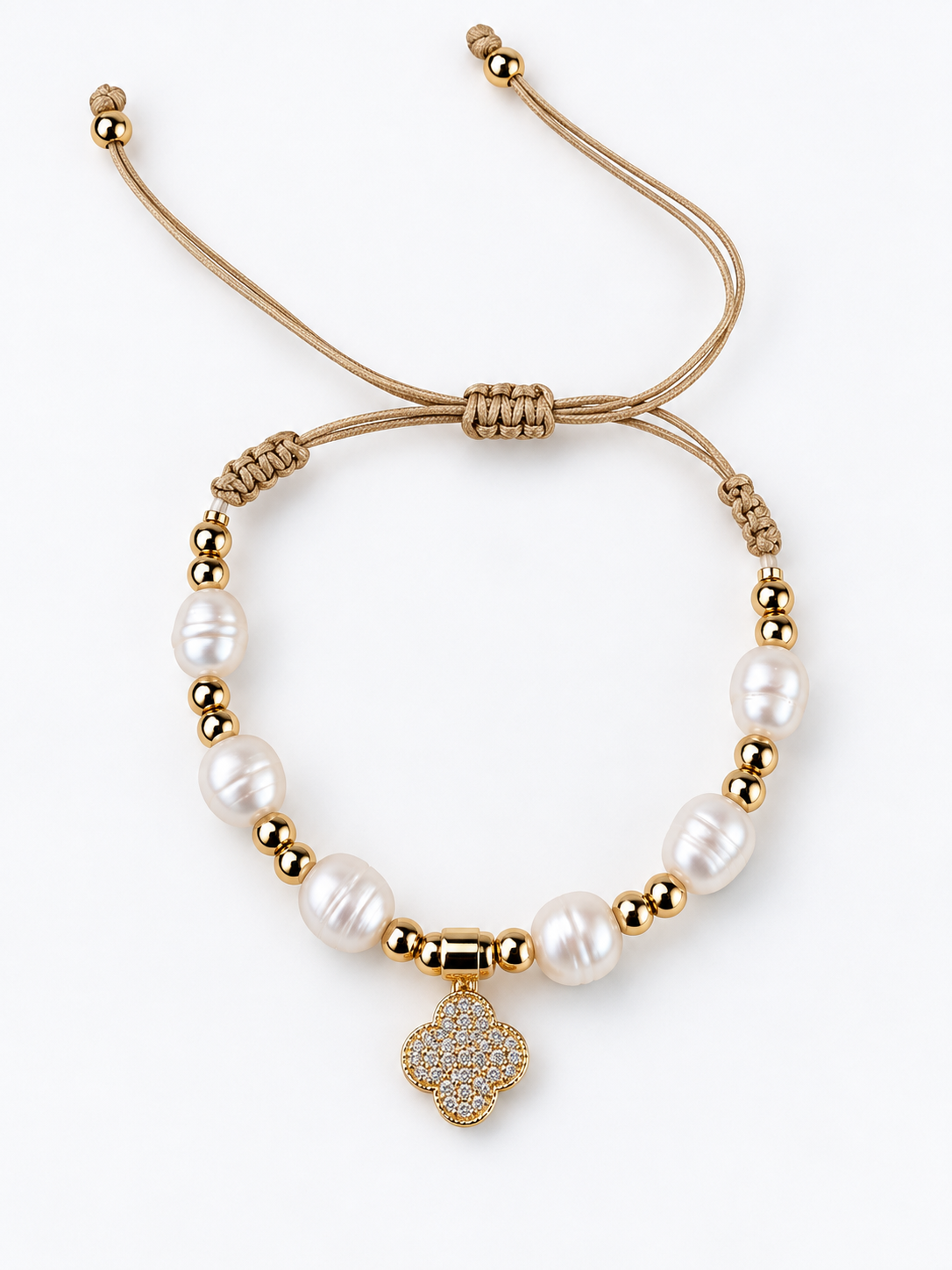 Handcrafted Pearl & Gold Adjustable Bracelet