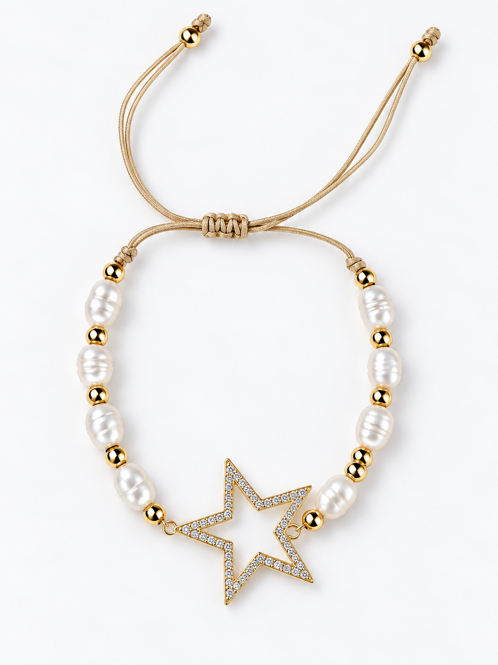Handcrafted Pearl & Gold Adjustable Bracelet