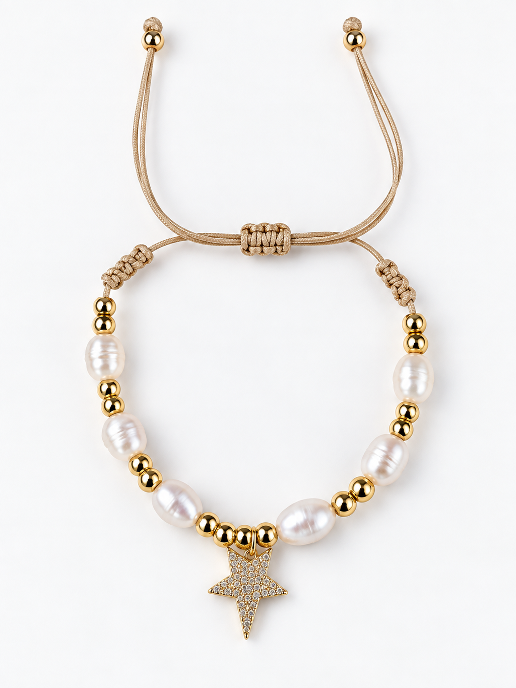 Handcrafted Pearl & Gold Adjustable Bracelet