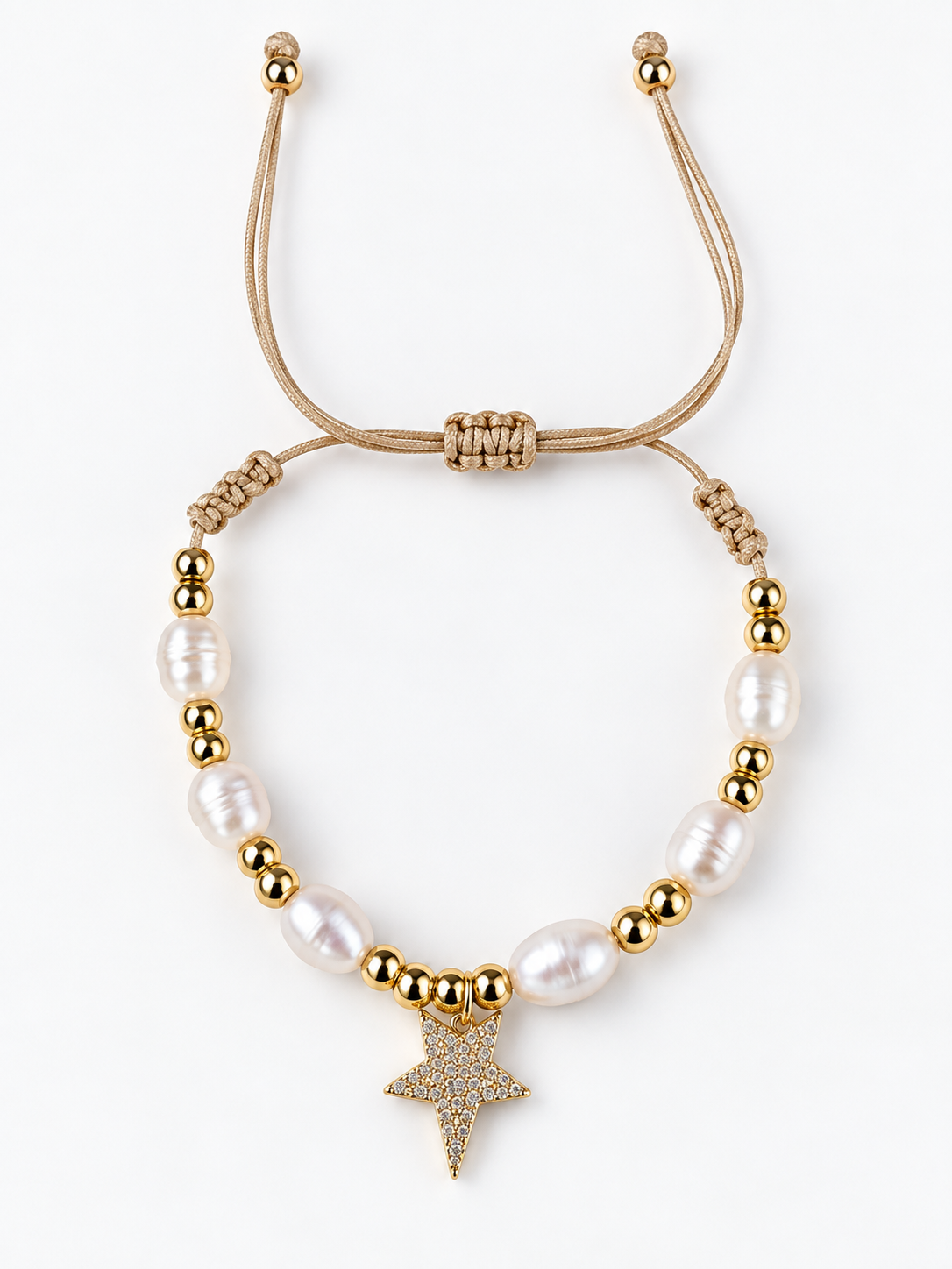 Handcrafted Pearl & Gold Adjustable Bracelet