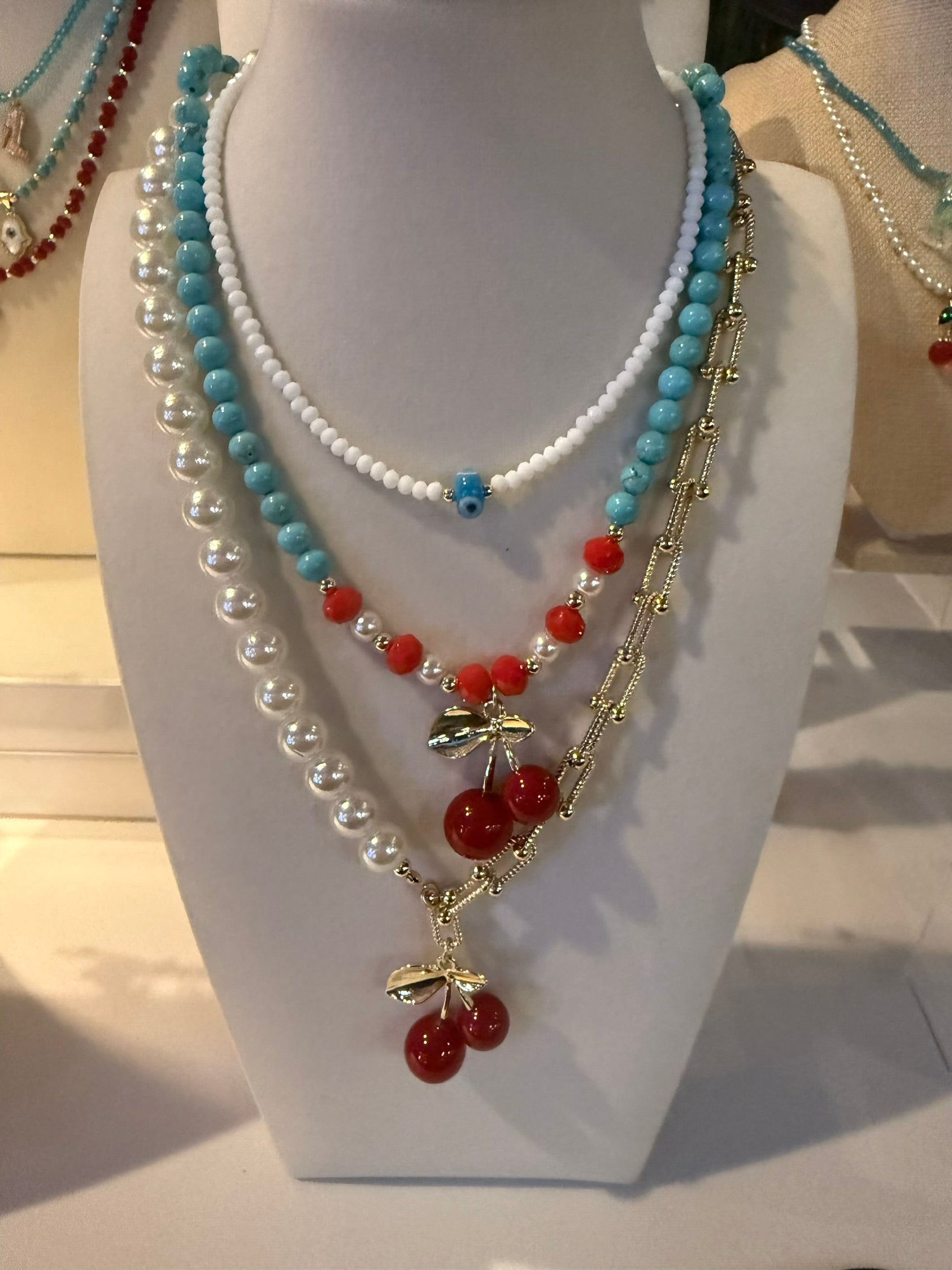Cherry Turquoise Beaded Necklace