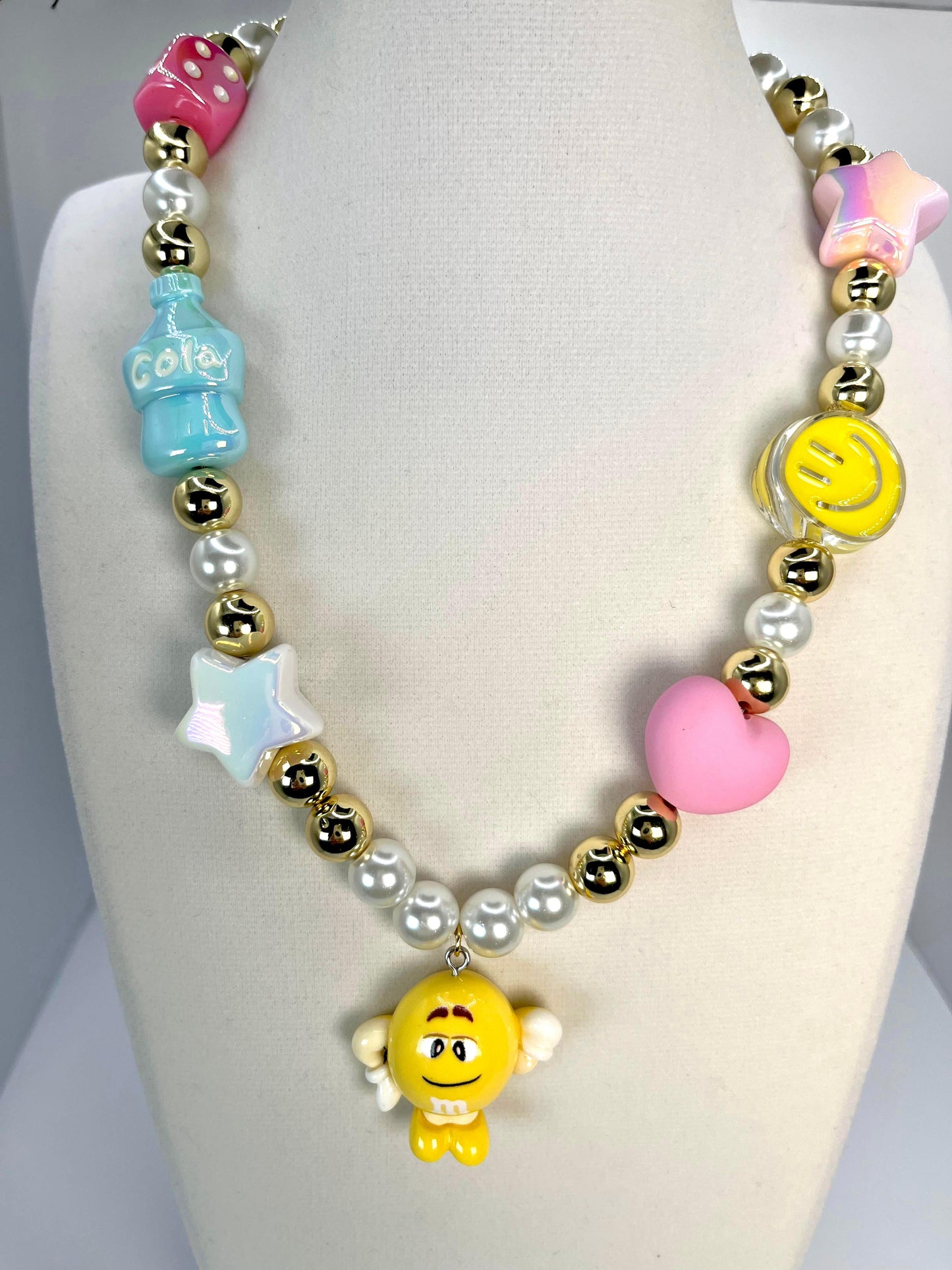 Yellow Happy Face And M&M Necklace