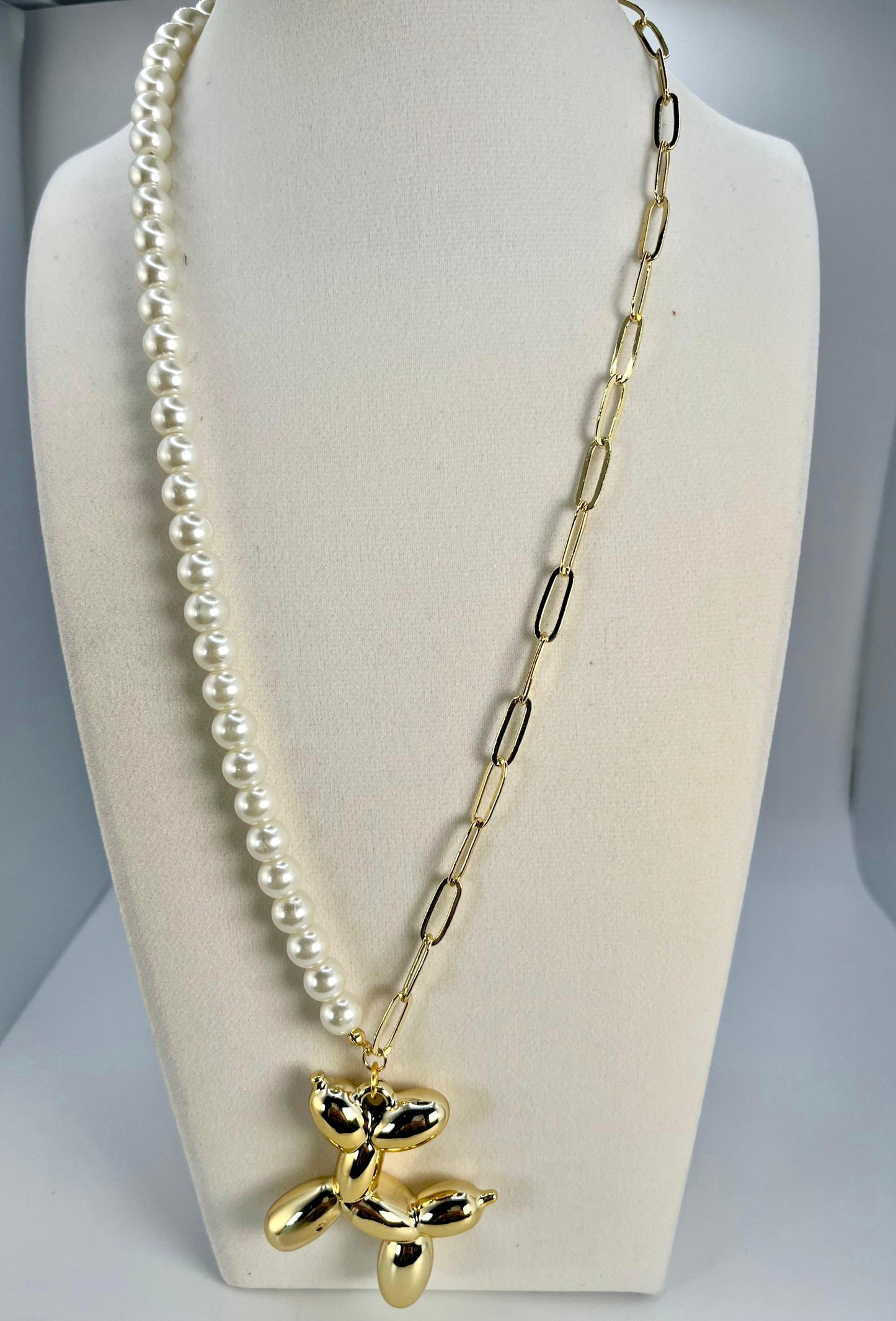 Pearls & Chain Necklace With Gold Doggy Charm