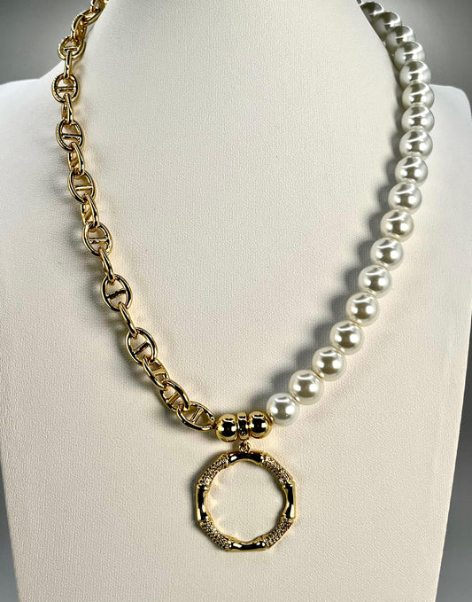 Pearls & Byzantine Type Woven Chain