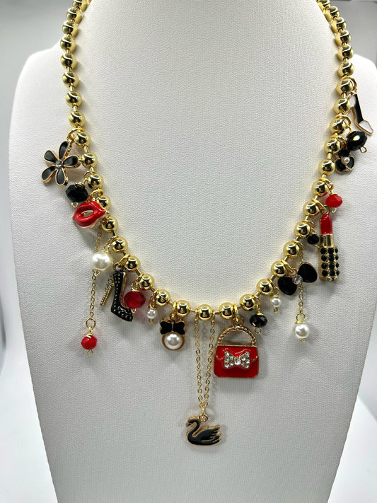 Gold Beads necklace With Charms