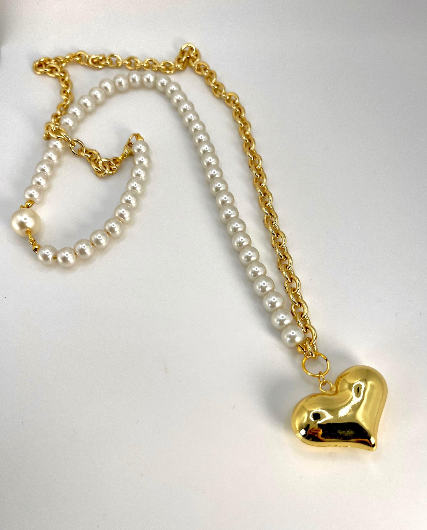 Pearls & Chain With Heart Charm