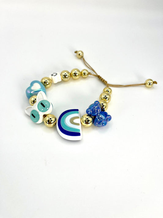 Blue Teddy Bear & Rainbow Bracelet