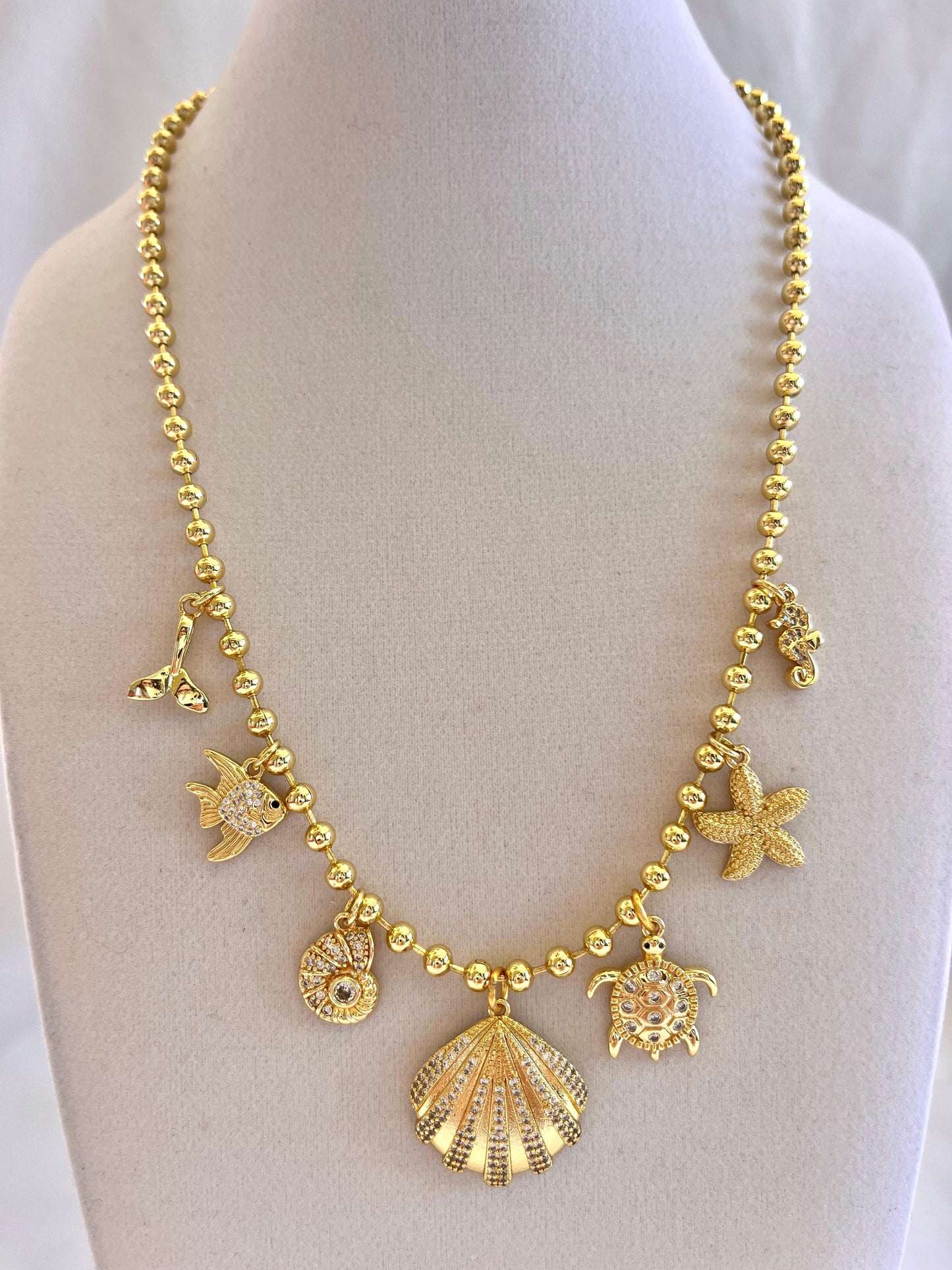 Gold Chain Necklace With Coral Charms