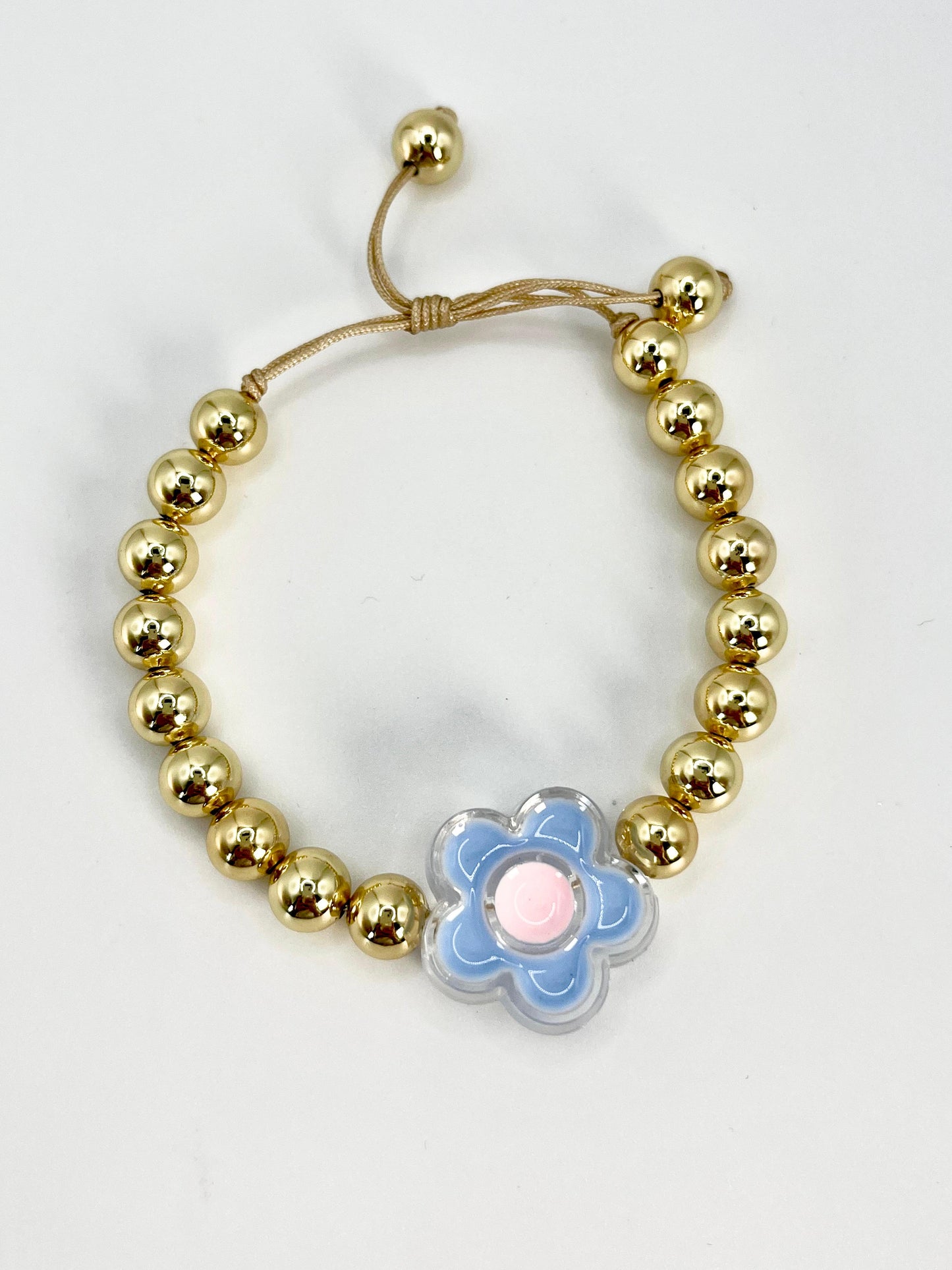 Gold Beads & Blue Flower Bracelet