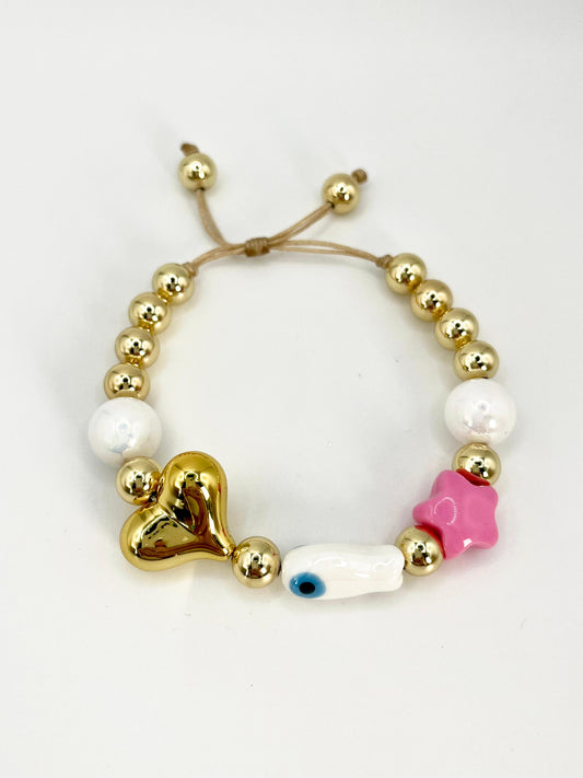 Gold Heart & White Fish Bracelet