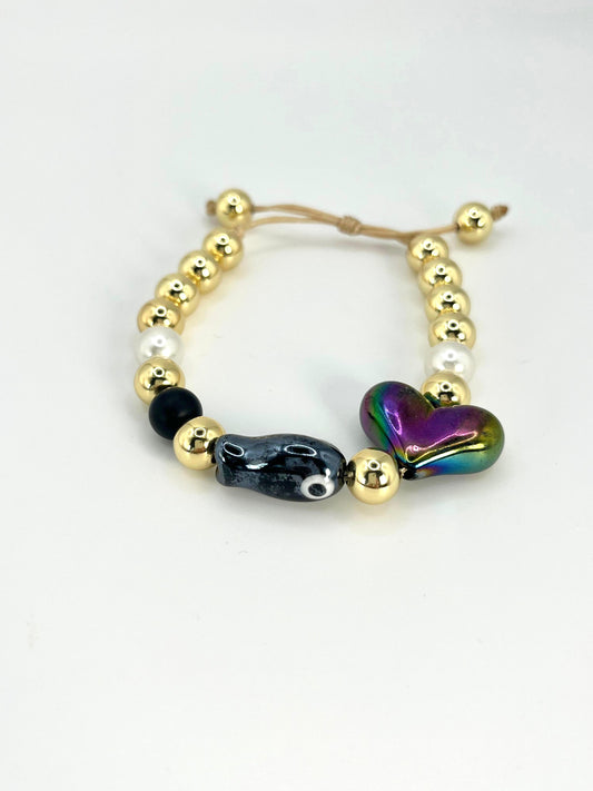 Irridescent Heart & Fish Bracelet