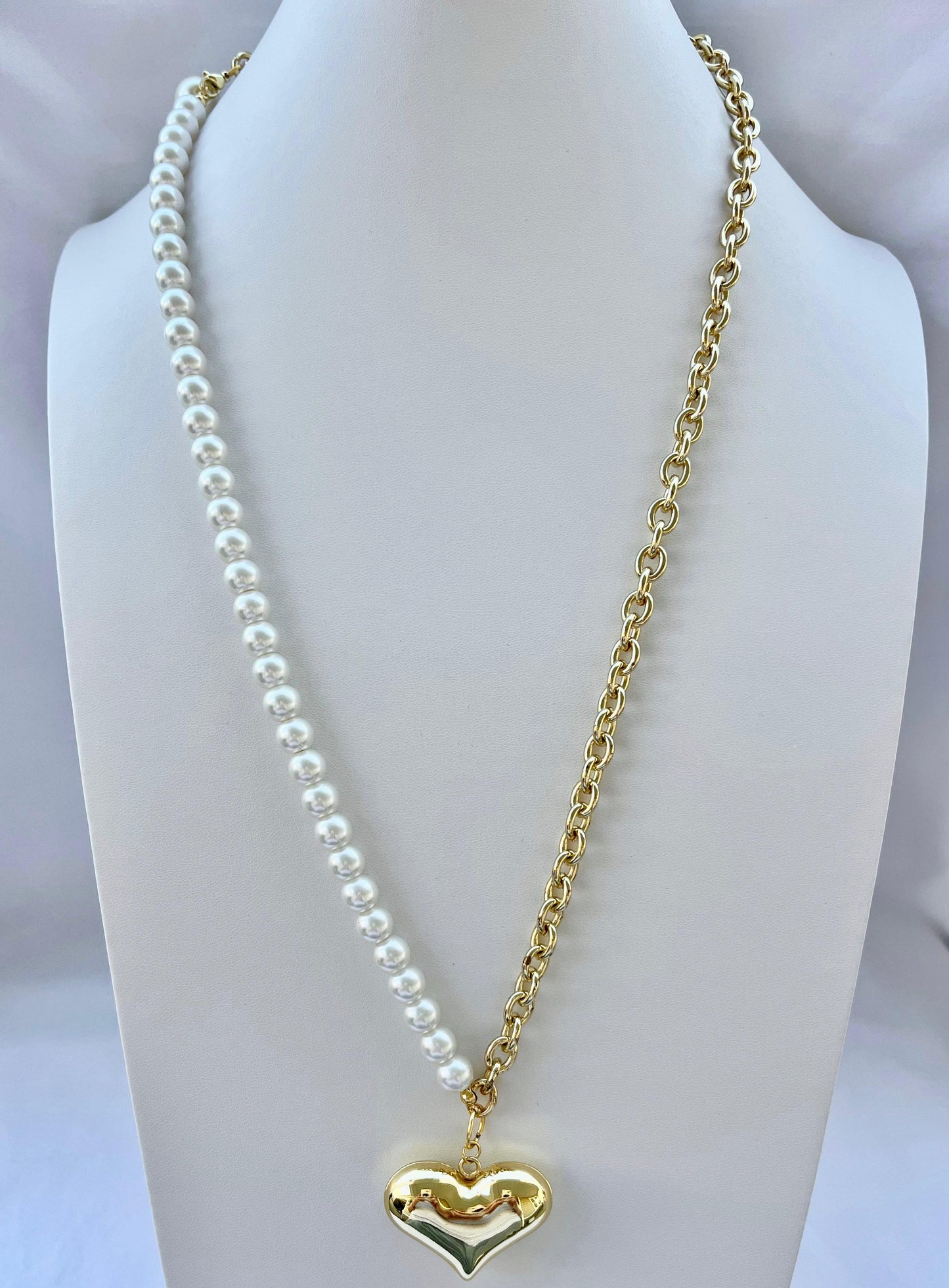 Pearls & Chain With Heart Charm